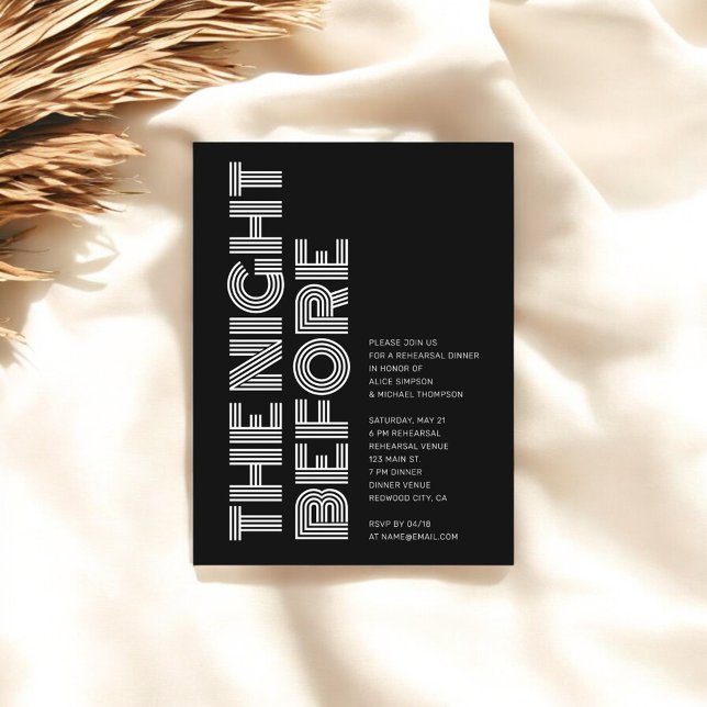 Modern Retro Bold Rehearsal Dinner Black Inbjudan Vykort (Skapare uppladdad)