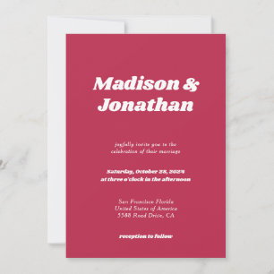 Modern Retro Bold Typography Magenta Bröllop Inbjudningar
