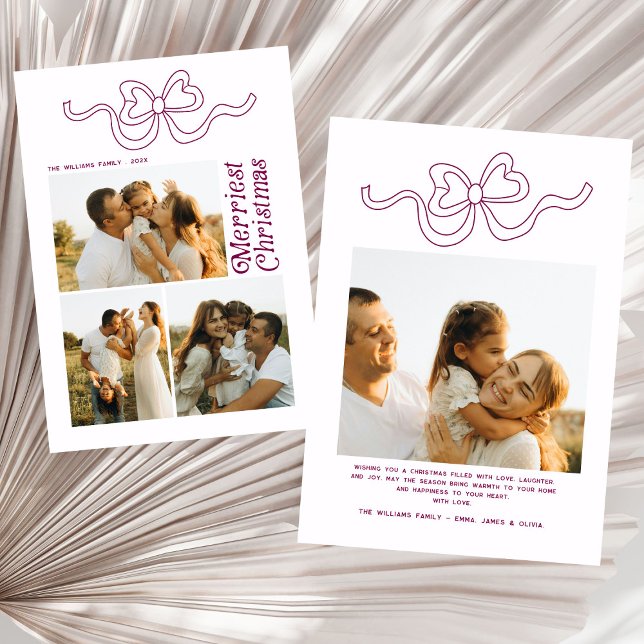 Modern Retro Bow God jul Photo Helgdag Julkort (Skapare uppladdad)