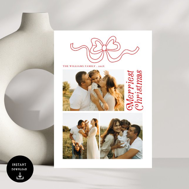 Modern Retro Bow God jul Photo Helgdag Julkort (Skapare uppladdad)