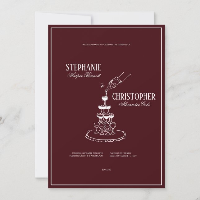 Modern Retro Burgundy Wedding Invitation Inbjudningar (Framsida)