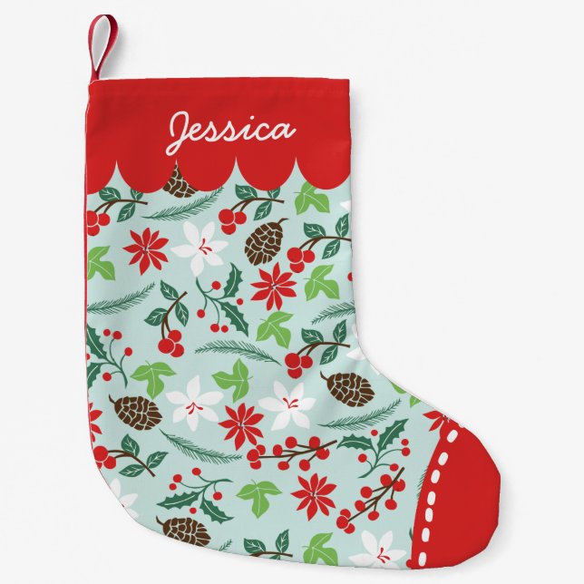 Modern Retro chic mönsterhelgdagarpersonlig Liten Julstrumpa (Framsidan)