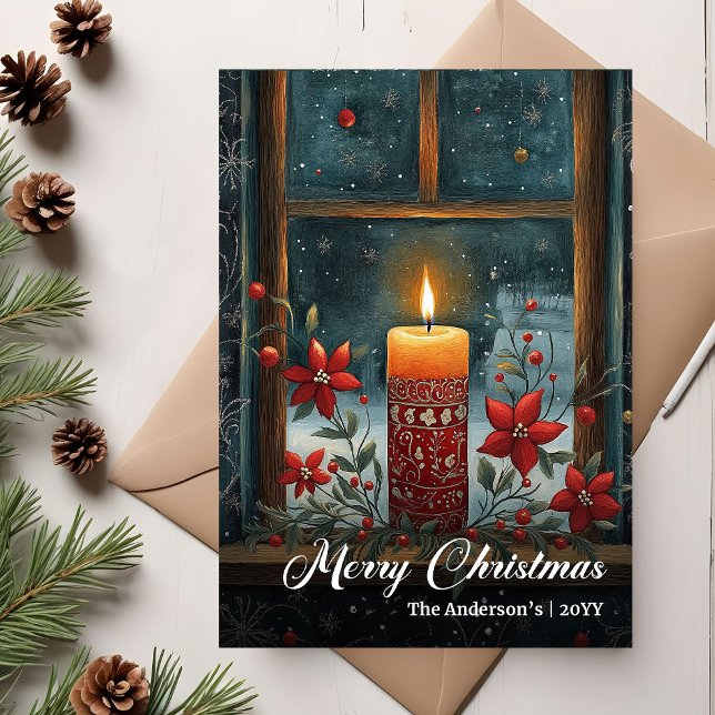Modern Retro Christmas Candle Holiday Card Julkort (Modern Retro Christmas Candle Holiday Card)