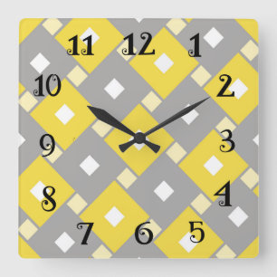 Modern Retro Clock - Gult och Grått. Fyrkantig Klocka