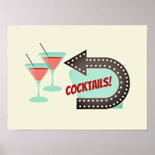Modern Retro Cocktails Home Pub Poster