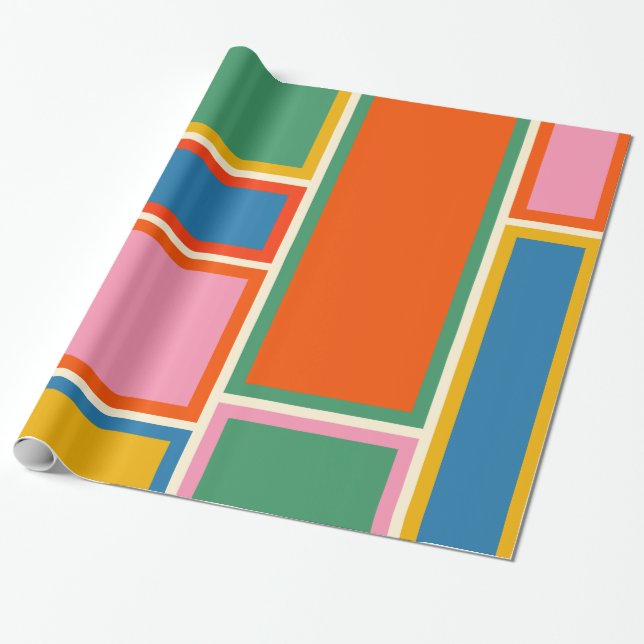 Modern Retro Colorful Minimalist Geometric Mönster Presentpapper (Utrullad)