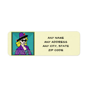 Modern Retro Coola Witch Meme Färg Pop Art Returadress Etikett