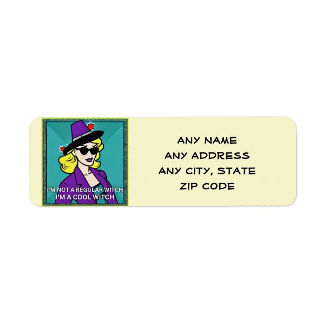 Modern Retro Coola Witch Meme Färg Pop Art Returadress Etikett (Framsidan)