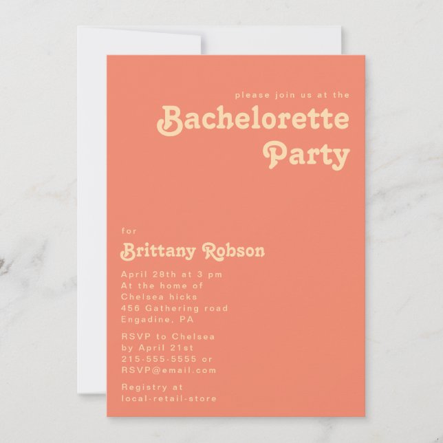 Modern Retro | Coral Bachelorette Party Inbjudningar (Framsida)