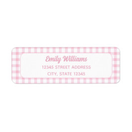 Modern Retro Cute Girly Rosa Gingham Returadress Etikett