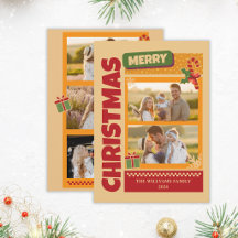 Modern Retro Djärv God Jul Familjefoton