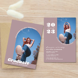 Modern Retro Dusty Rosa Bold Photo Arch Studenten Inbjudningar