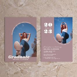 Modern Retro Dusty Rosa Bold Photo Arch Studenten Inbjudningar