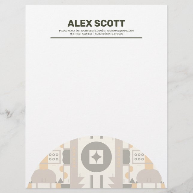 Modern Retro Earth Tone Geometric Letterhead Brevhuvud (Framsida)