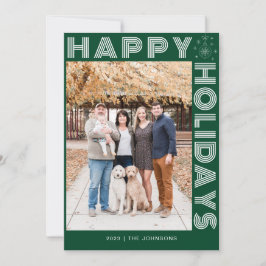 Modern Retro Elegant Ett Foto Anpassat Mörkgrönt Julkort