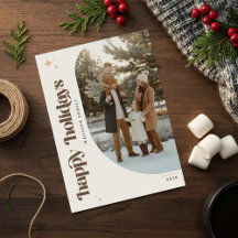 Modern Retro Family Photo Christmas Wish