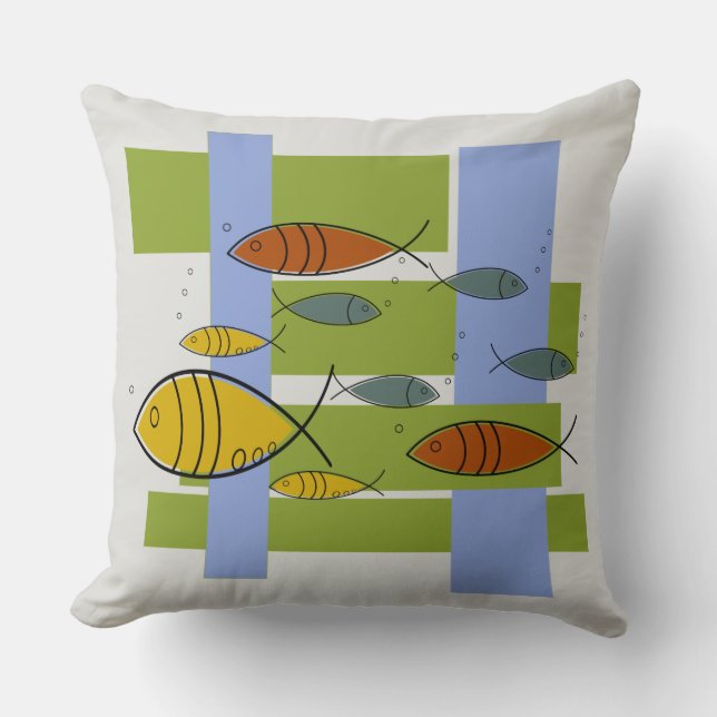 Modern Retro fisksimning för mitt- århundrade på Kudde (Framsida)