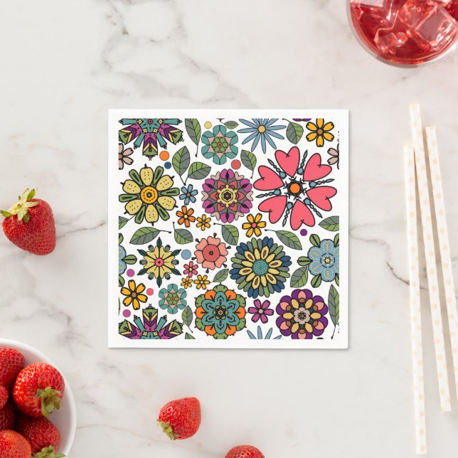 Modern Retro Floral Drawing Seamless Pattern Art  Pappersservett (Insitu)