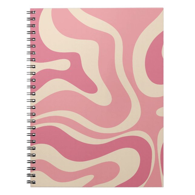 Modern Retro Flytande Virvel Abstrakt Mönster Rosa Anteckningsbok (Framsidan)