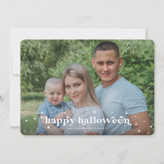Modern Retro Font+Stars Happy halloween-fotokort Meddelande (Framsida)