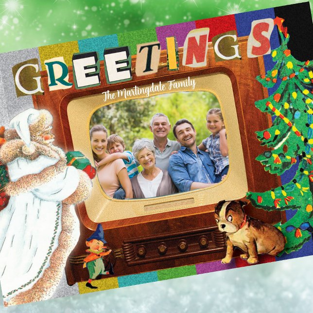 Modern Retro Foto Jul Högtid Julkort (Holiday Greeting Card - Retro Modern Photo )