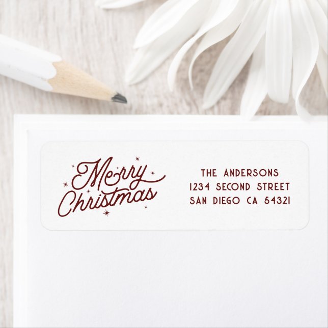 Modern Retro God jul-skript | Cherry Red Returadress Etikett (Insitu)