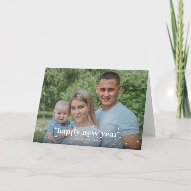 Modern Retro Gott nytt år-foto med fetstil Kort (Framsida)