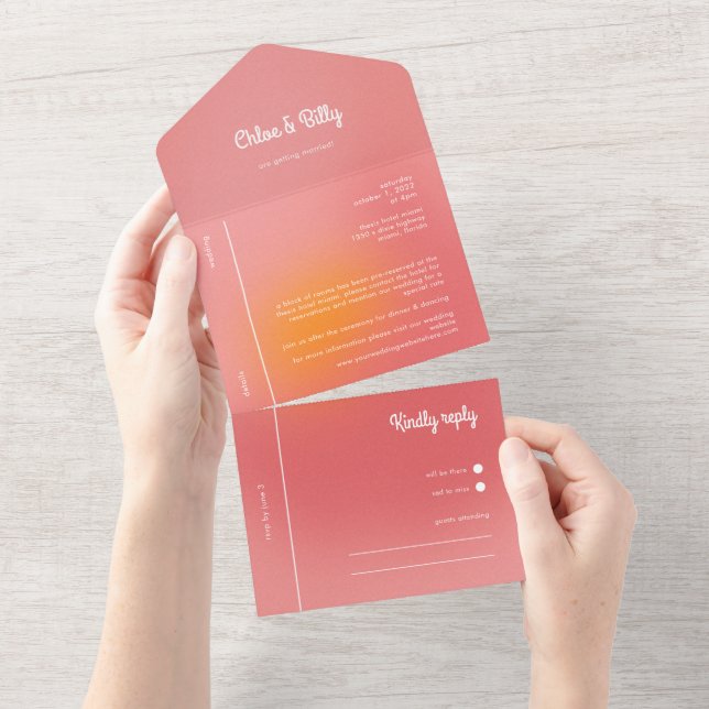 Modern Retro-gradient Rosa Orange OSA Bröllop (Tearaway)
