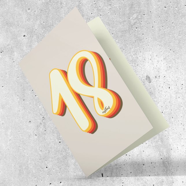 Modern Retro Groovy Grå Arton 18-årsdag Kort (Skapare uppladdad)