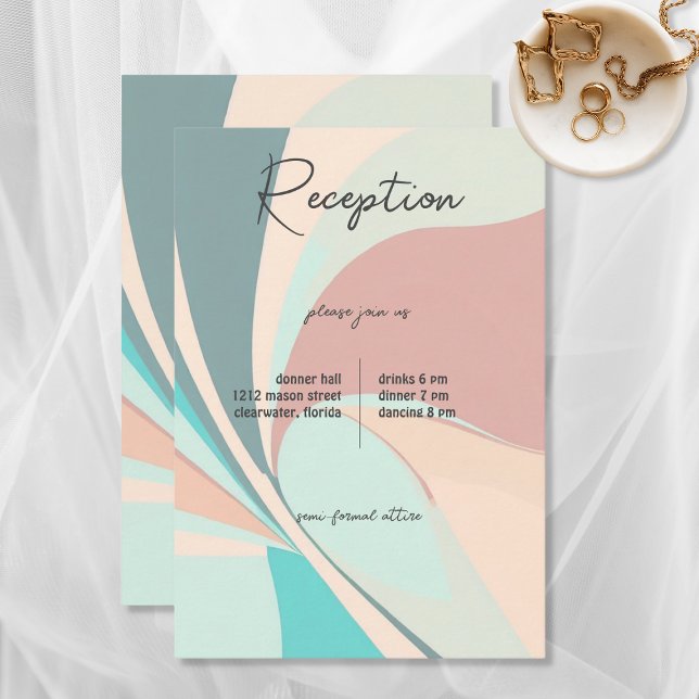 Modern Retro Groovy Peach Teal & Aqua Reception Tilläggskort (Skapare uppladdad)