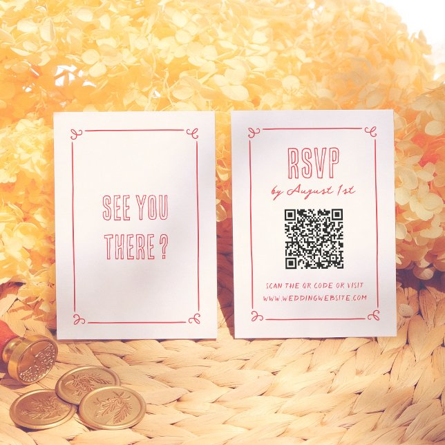 Modern Retro Hand Drawn Quirky QR Wedding RSVP Tilläggskort (Skapare uppladdad)