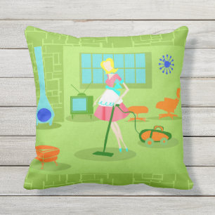 Modern Retro Housefru utanför dörrfyllning Kudde