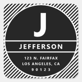 Modern Retro-inspirerad Returadress och Monogram Fyrkantigt Klistermärke