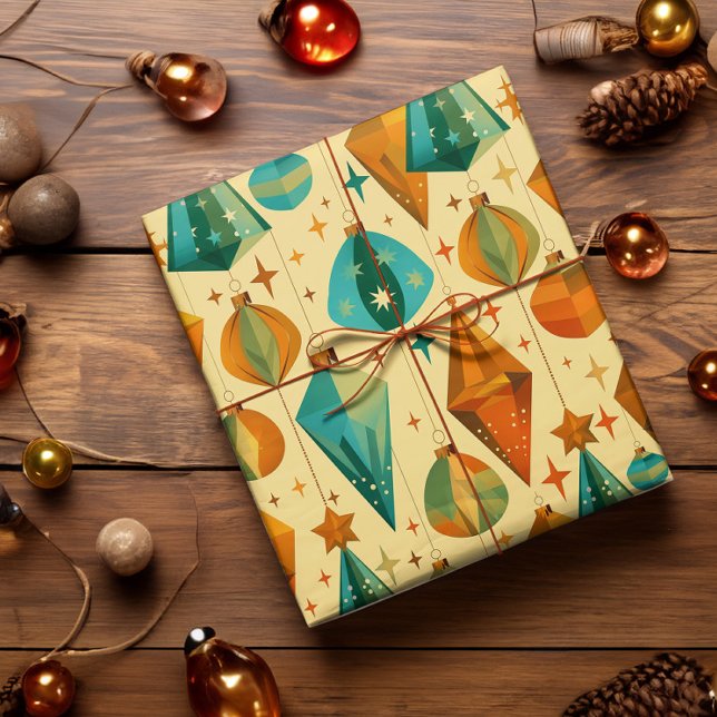 Modern Retro-julets atomdekoration Presentpapper (Mid century modern retro christmas wrapping paper in vintage gold, copper, and teal)