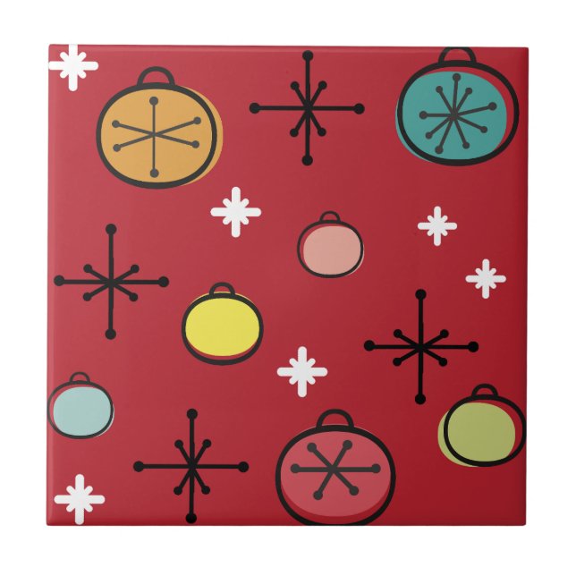 Modern Retro-julklapp röd Kakelplatta (Framsidan)
