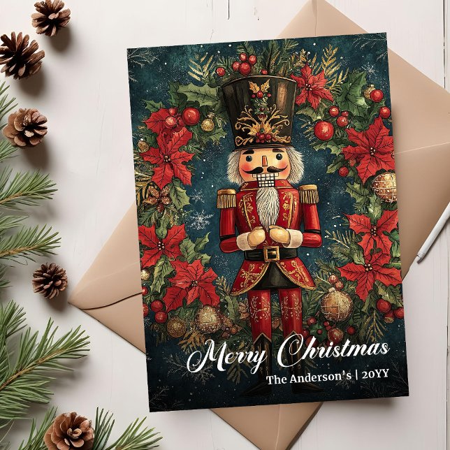 Modern retro julnötknäppare redigerbar julkort (Modern retro Christmas nutcracker editable Holiday Card)