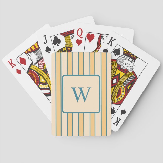 Modern Retro Korall och Grön Randig Casinokort (Baksidan)