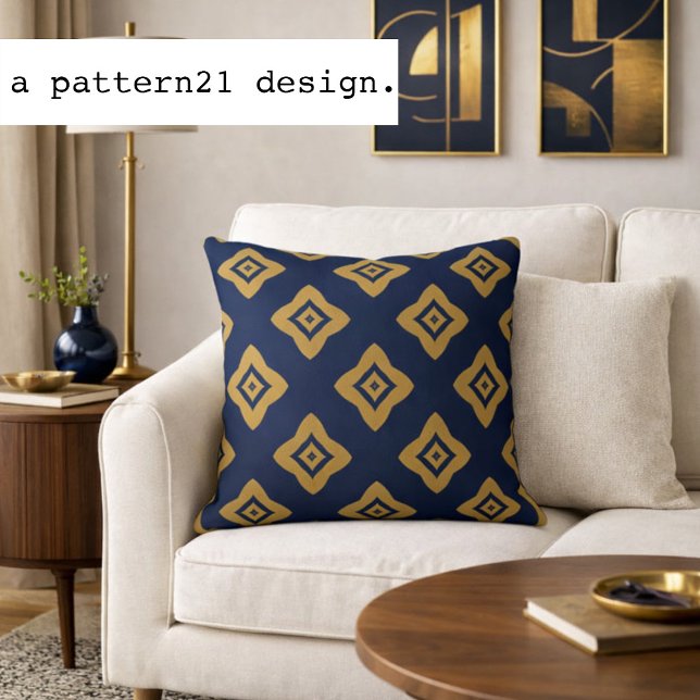 modern retro kudde (Modern navy and gold geometric pillow brings bold mid-century style to elegant interiors.)