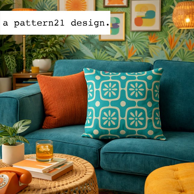 modern retro kudde (modern retro patterned pillow in teal)