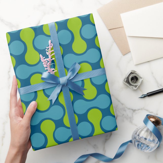 Modern Retro-länk-mönster i blått och grönt Presentpapper (Gifting)