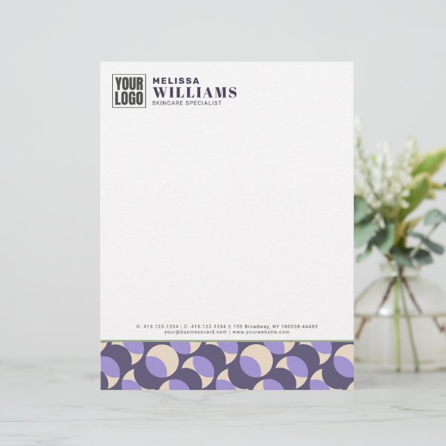 Modern Retro Lavendel Geometrisk Brevpapper (Stående Fram)