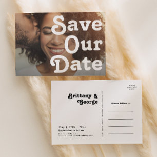 Modern Retro Lettering av Vågräts Spara vårt datum Inbjudan Vykort