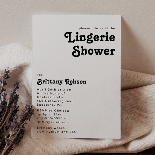 Modern Retro Lettering Lingerie Shower-inbjudan Inbjudningar (Skapare uppladdad)