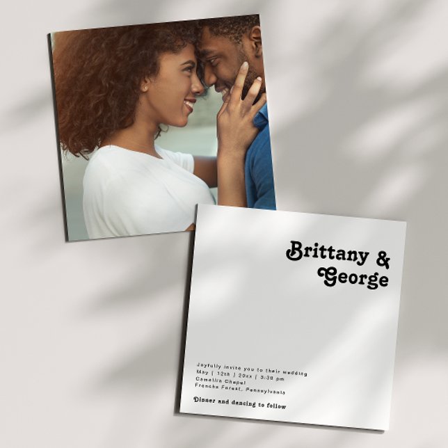 Modern Retro Lettering Square Photo Bröllop Inbjudningar (Skapare uppladdad)