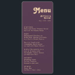 Modern Retro | Lila Avslappnad Rund Bröllop Meny<br><div class="desc">Den moderna retroren | lila avslappnad rundade bröllop-servetter är perfekt för din enkla vintage, färgstarka tropiska boho sommar bröllop. Deras unika bohemiska medelårstidssymbol ge är en klassisk minimalistisk hippie-vibe. Om du är tittar för en design som innehåller smart, fetstilt färg för ditt kreativ 70:s badbröllop, så är den här produkten...</div>