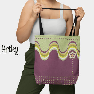 Modern Retro Lila Grönt Groovy Geometric Blommigt Tygkasse