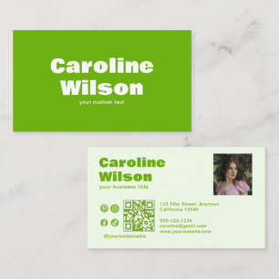 Modern Retro Lime Green Professionell Photo QR-kod Visitkort