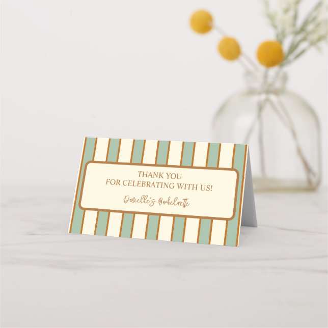 Modern Retro Limegrön Randlig Påse Topp Placeringskort (Framsida)