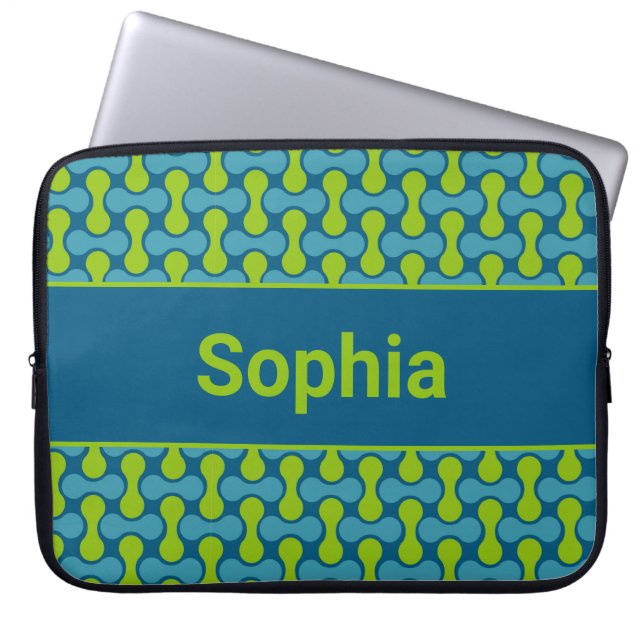 Modern Retro Link Pattern in Blue and Green Laptop Fodral (Framsidan)