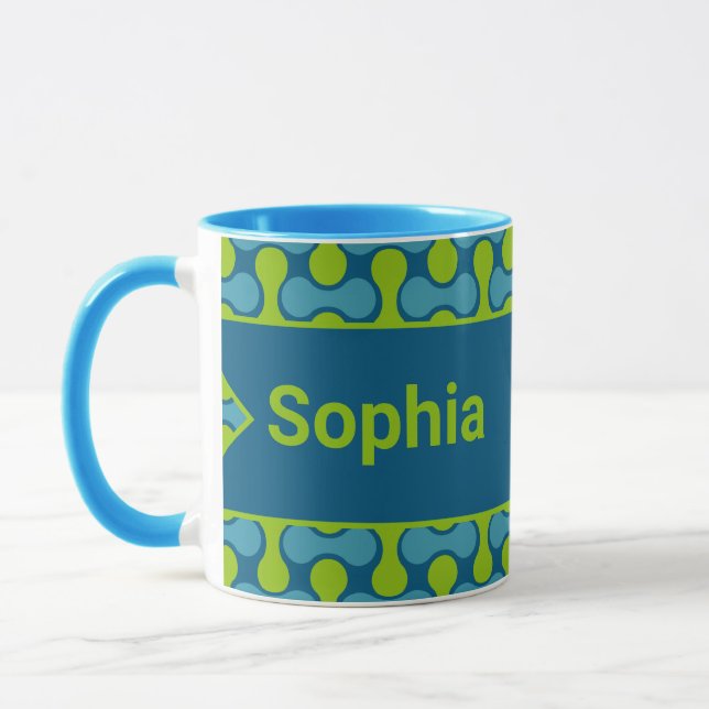 Modern Retro Link Pattern in Blue and Green Mugg (Vänster)